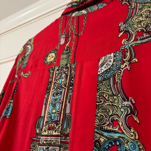 Anthropologie Maeve Size 2 Red Whimsy Printed Clock Sun Button Down Shirt Blouse - Picture 17 of 17